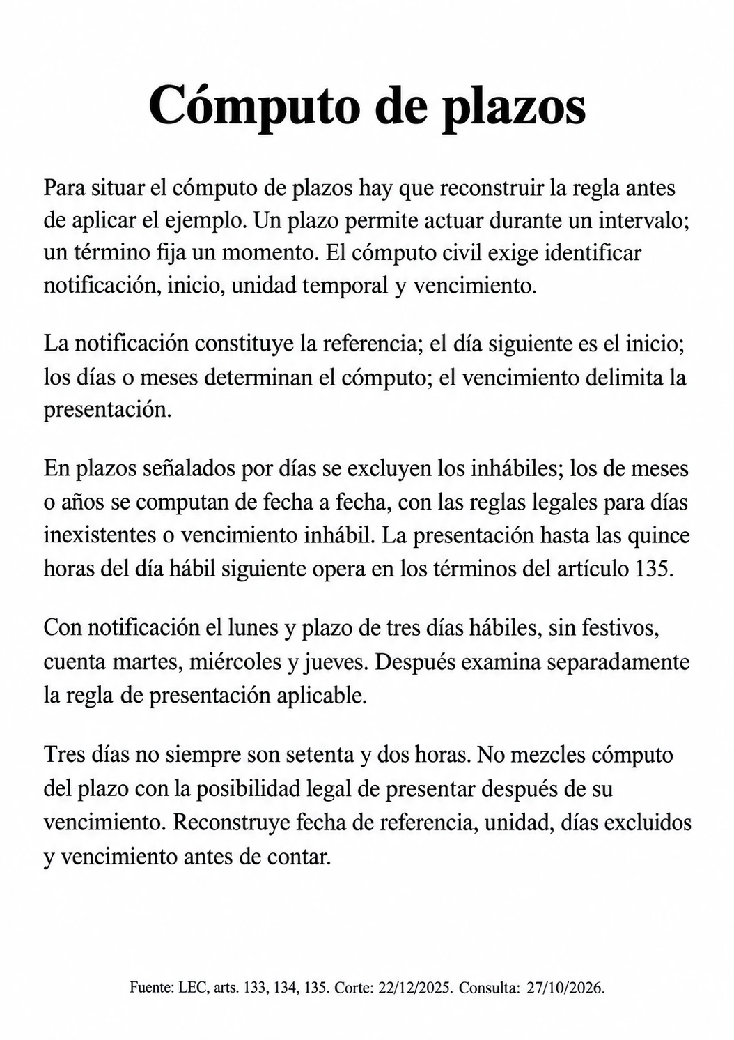 Cómputo de plazos: explicación en texto continuo